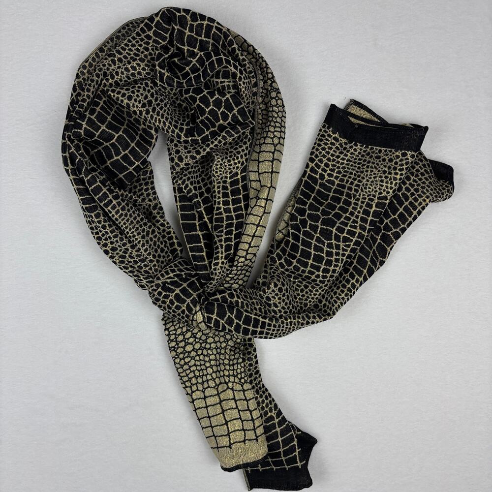 Estee Lauder Black & Gold Metallic Print Scarf Wrap Shawl